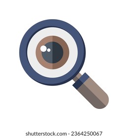 Flat Design Style Analysis icon, magnify glass, eye. magnifier search with eye logo for investigate. Appearance aspect, look, view creative vision vector illustration design on white background EPS10