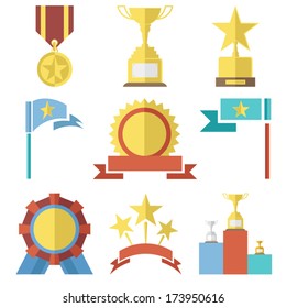 Flat Design Style Awards and Trophy Icons Set Isolated for Web Mobole vector