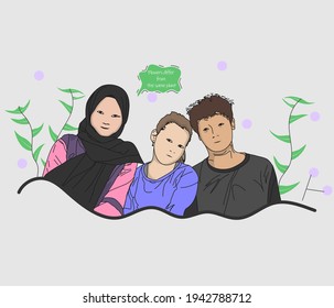 Flat design style for brothers and sisters, family familiarity. vector illustration