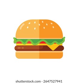 design plano estilo hambúrguer ilustração. hambúrguer de carne com queijo. ícone hambúrguer. logotipo hambúrguer. junk food. comida não saudável