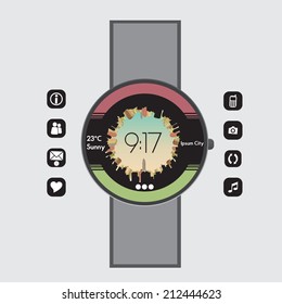 Flat Design Style Concept of Smart Watch Gadget, Personal Digital Device - Vector Illustration
