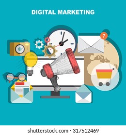 Flat design style concepts for digital marketing, advertising, social media, web and mobile apps and services, e-commerce . Concepts for website banners and printed materials.