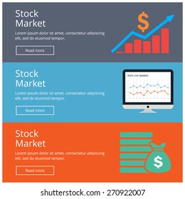 Flat design style concepts for Stock Market website Banner Charts reports banner with icon set. website banner Concepts for web banners and promotional materials.