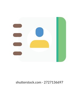 A flat design style contact book icon featuring a user avatar. Clean design with rounded corners and simple elements.