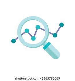 Flat Design Style Data analysis icon. analytic graph report and Magnifier symbol for financial marketing analysis. Magnifying glass analyzing data vector illustration design on white background EPS 10