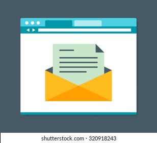 E-mail de estilo de design plano no navegador de internet, ilustração vetorial