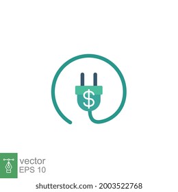 Flat Design Style Energy cost save money icon. energy reduction cost Dollar Power Efficiency. Adapter cable charger and dollar for green economy. vector illustration design on white background EPS 10