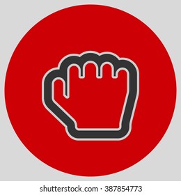 Flat design style. Grab hand. Hand gesture. Style is flat symbol. Black color.  Red circle  background.