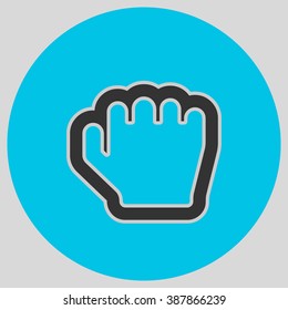 Flat design style. Grab hand. Hand gesture. Style is flat symbol. Black color.  Cyan circle  background.