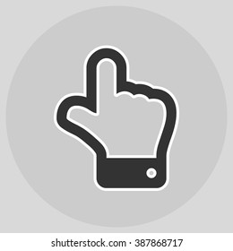 Flat design style. Grab hand. Hand gesture. Style is flat symbol. Silver color.  Black circle  background.