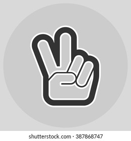 Flat design style. Grab hand. Hand gesture. Style is flat symbol. Silver color.  Black circle  background.
