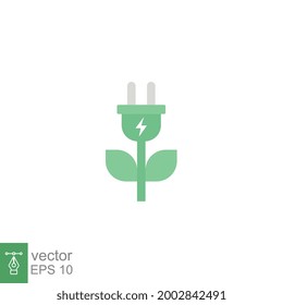 Flat Design Style Green plug power consumption icon. Green electricity eco energy. Plug and leaf for save energy technology. Ecology charging logo Vector illustration design on white background EPS 10