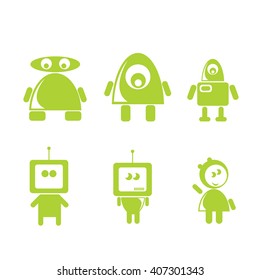 Flat design style green robots and cyborgs. vector green robot icon collection