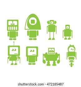Flat design style green robots and cyborgs. vector green robot icon collection