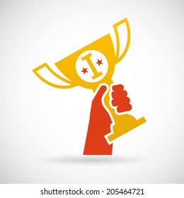 flat design style hand holding golden bowl victory concept vector
