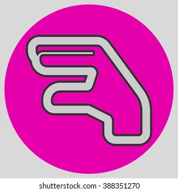 Flat design style. Hand lizard. Hand gesture. Style is flat symbol. Silver color.  Magenta circle  background.