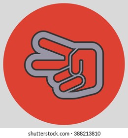 Flat design style. Hand scissors. Hand gesture. Vector illustration with pantone colors of the year 2016 Lilac Grey and Fiesta.