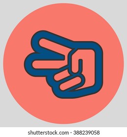 Flat design style. Hand scissors. Hand gesture. Vector illustration with pantone colors of the year 2016 Snorkel Blue and Peach Echo.