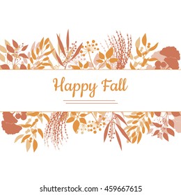 Flat design style Happy Fall card template. Vector colorful frame banner, flyer isolated on white