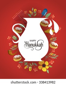 Flat design style Happy Hanukkah logotype, badge and icon typography. Jewish holiday logo template. Lettering card template. Calligraphy banner, flyer on textured background