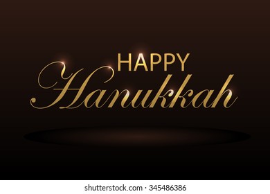 Flat design style Happy Hanukkah logotype, badge and icon typography. Lettering of jewish holiday logo template. Card template. Calligraphy banner, flyer on textured background