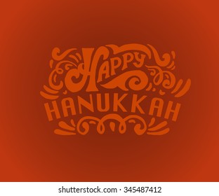 Flat design style Happy Hanukkah logotype, badge and icon typography. Jewish holiday logo template. Lettering card template. Calligraphy banner, flyer on textured background