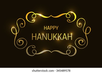 Flat design style Happy Hanukkah logotype, badge and icon typography. Lettering of jewish holiday logo template. Card template. Calligraphy banner, flyer on textured background