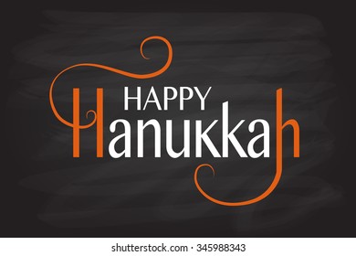 Flat design style Happy Hanukkah logotype, badge and icon typography. Lettering of jewish holiday logo template. Card template. Calligraphy banner, flyer on textured background