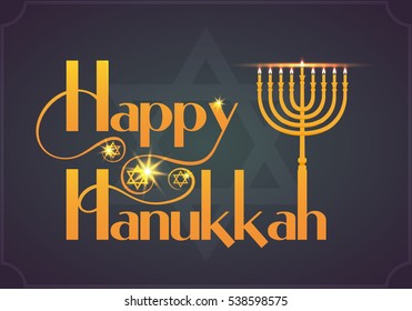 Flat design style Happy Hanukkah logotype.Happy Hanukkah card template
