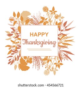 Flat design style Happy Thanksgiving card template. Vector colorful frame banner, flyer isolated on white