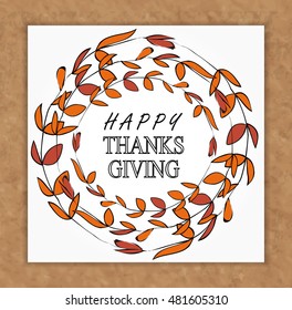Flat design style Happy Thanksgiving Day logotype, badge and icon. Festive logo template. Traditional autumn illustration. Banner, flyer. Wreath from colorful leaves on white background. Vintage style