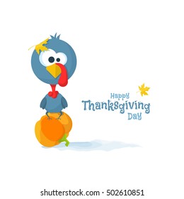 Flat design style Happy Thanksgiving Day. Happy Thanksgiving Day turkey. Happy Thanksgiving Day celebration design with cartoon turkey. Thanksgiving Day card template.