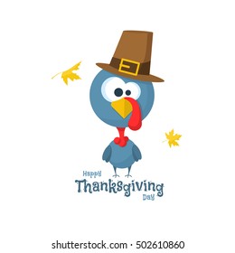 Flat design style Happy Thanksgiving Day. Happy Thanksgiving Day turkey. Happy Thanksgiving Day celebration design with cartoon turkey. Thanksgiving Day card template.