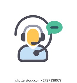 Flat design style icon of a customer service representative with speech bubble. Isolated on White Background.