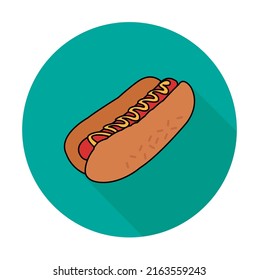 Flat design style icon of delicious hot dog isolated on white background