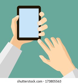 Flat Design Style Icon hand presses the select button on mobile device vector