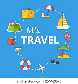 Flat design style icons set of travel and tourism