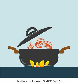 Flat design style illustration of cooking shrimp