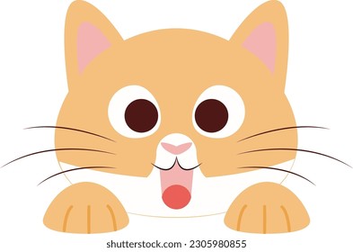 a flat design style illustration depicting a cat with a surprised expression, a cat in orange and white colors, this design can be used as a decorative element and as an emoticon