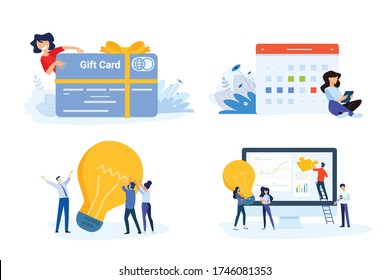 Flat design style illustration of gift card, startup, big idea, project management, event . Vector concept for website banner, marketing material, business presentation, online advertising.