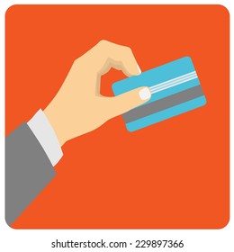 Flat design style illustration. Hand hold credit card to pay