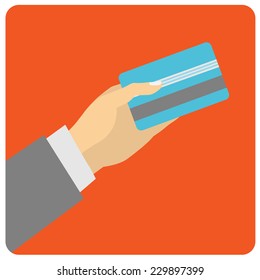 Flat design style illustration. Hand hold credit card to pay