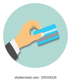 Flat design style illustration. Hand hold credit card to pay