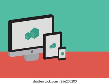 A flat design style illustration of multiple devices