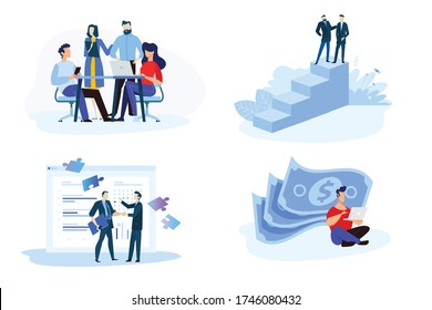 Flat design style illustration of online earning, pay per click, consulting, partnership, our team. Vector concept for website banner, marketing material, business presentation, online advertising.