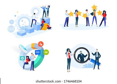 Flat design style illustrations of startup, business plan, star rating, market research, human resource, career. Vector concepts for website banner, marketing material, business presentation.