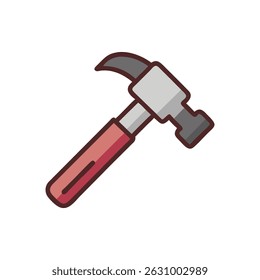 A flat design style image of a hammer against a White Background. Clean lines and minimal detail.