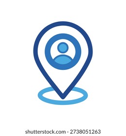 A flat design style image of a location pin containing a person icon. The style is minimalist and modern.
