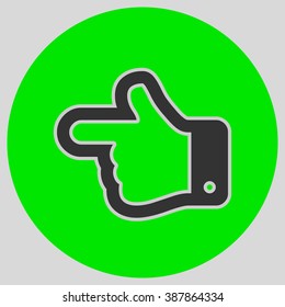 Flat design style. The index finger pointing left. Forefinger pointing to left. Hand gesture. Style is flat symbol. Black color.  Green circle  background.