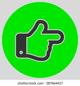 Flat design style. The index finger pointing right. Forefinger pointing to right. Hand gesture. Style is flat symbol. Black color.  Green circle  background.
